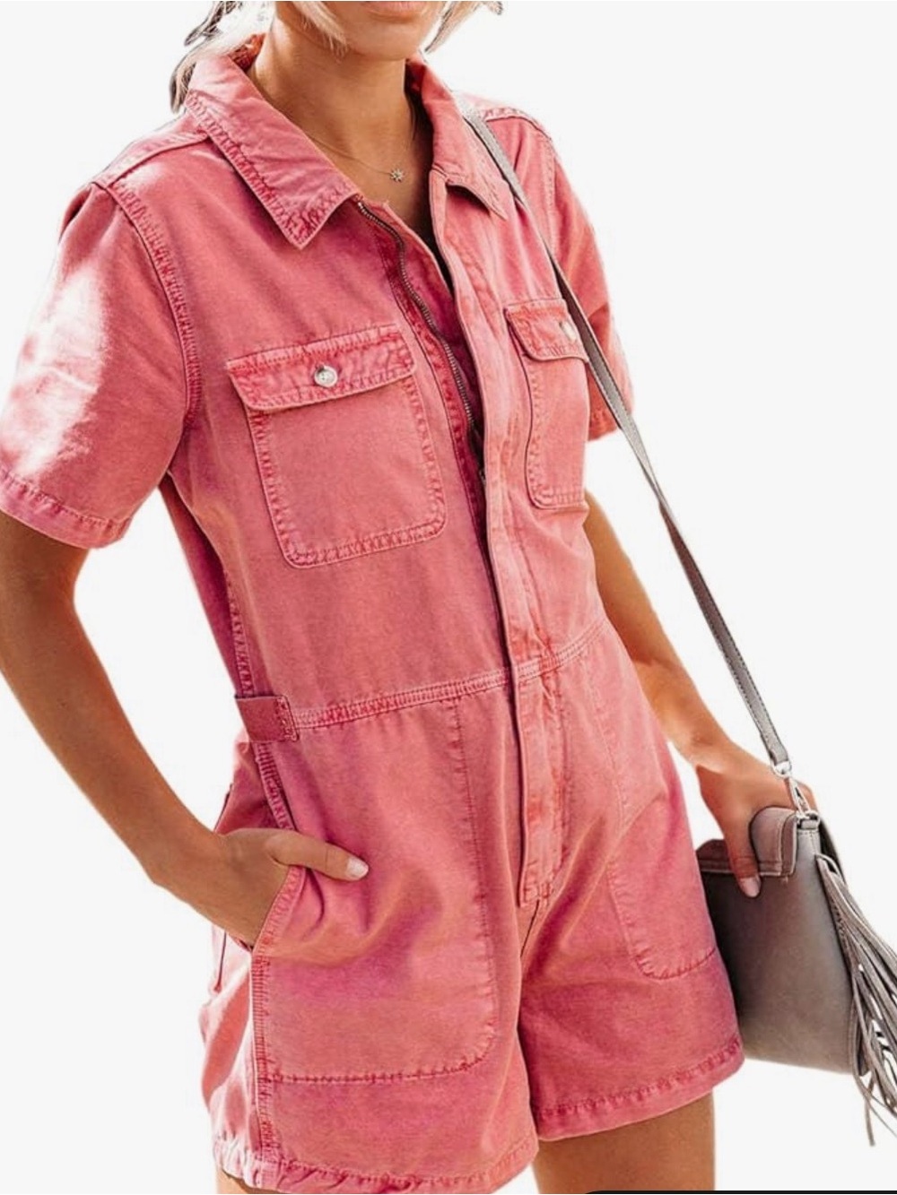 Pink Short Sleeve Utility Romper
